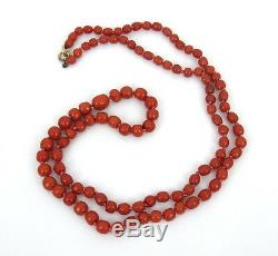 Antique Natural Untreated Oxblood Red Coral Barrel Bead Necklace