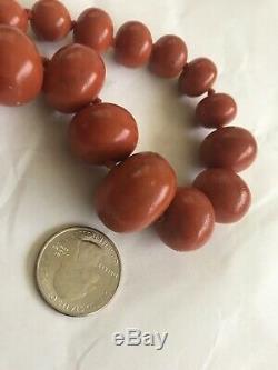 Antique Natural Untreated Oxblood Red Coral Barrel Bead Necklace 74 Grams