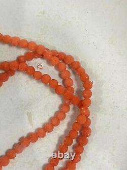 Antique Natural Untreated Salmon Coral Beads Necklace with Silver Clasp 3 Strand
