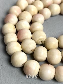 Antique Necklace White Angel Skin Coral Round Beads 18.5