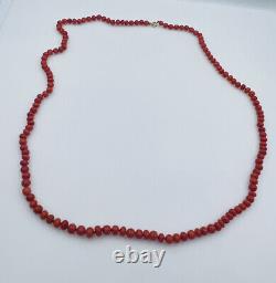 Antique Orange Red Coral Beaded Necklace 29