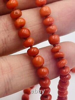 Antique Orange Red Coral Beaded Necklace 29