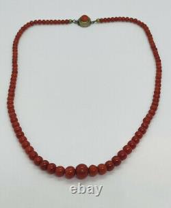Antique Oxblood Deep Red Coral Graduated Beaded Necklace