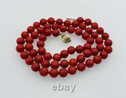 Antique Oxblood Red Coral Beaded 14k Gold Clasp Necklace