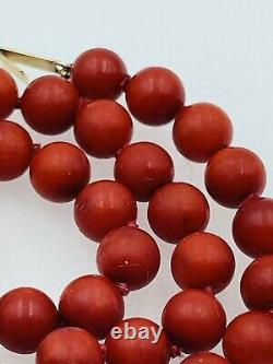 Antique Oxblood Red Coral Beaded 14k Gold Clasp Necklace