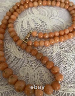 Antique Pale Angel Hair Genuine Coral Bead Graduated Necklace, c 1900