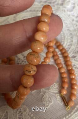 Antique Pale Angel Hair Genuine Coral Bead Graduated Necklace, c 1900