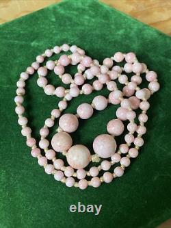 Antique Pink Coral Bead Necklace Strung With Silk