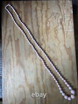 Antique Pink Coral Bead Necklace Strung With Silk