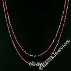 Antique Platinum Round 2.5mm Orange Coral Bead Long 41.5 Wrap Chain Necklace