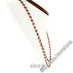 Antique Platinum Round 2.5mm Orange Coral Bead Long 41.5 Wrap Chain Necklace