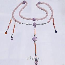 Antique Qing Chinese Imperial Court Necklace Silver Amethyst Coral Cloisonne