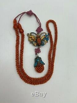 Antique Qing Dynasty Chinese Mandarin Court Necklace Kingfisher Coral Beads