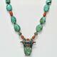 Antique Rare Tibetan Chinese Turquoise & Coral Sterling Silver Beads Necklace