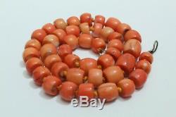 Antique Rare100%Natural Coral Hand Carved Organic Barrel Authentic Necklace Bead