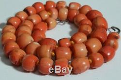 Antique Rare100%Natural Coral Hand Carved Organic Barrel Authentic Necklace Bead