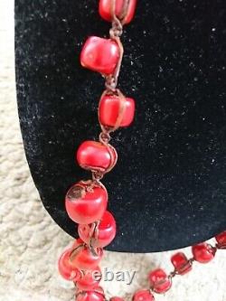 Antique Red Chunky Coral Bead Necklace 13