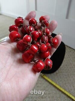 Antique Red Chunky Coral Bead Necklace 13