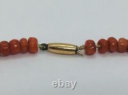Antique Red Coral & 14k Yellow Gold Beaded Necklace
