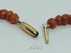 Antique Red Coral & 14k Yellow Gold Beaded Necklace