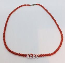 Antique Red Coral Graduated Beaded 14k Gold Clasp Necklace