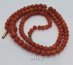 Antique Red Coral Graduated Beaded Gold Clasp Necklace
