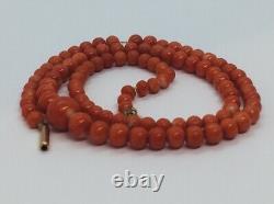 Antique Red Coral Graduated Beaded Gold Clasp Necklace