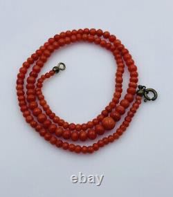 Antique Red Coral Graduated Beaded Necklace 18 1/2