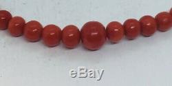Antique Red Coral Graduated Beaded Necklace 18.7 Grams