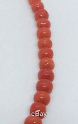 Antique Red Coral Graduated Beaded Necklace 18.7 Grams
