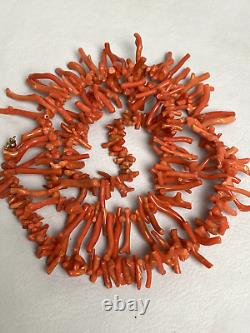 Antique Red Orange Branch Coral Necklace 14k 585 Gold Clasp 22