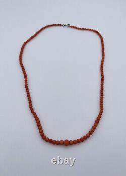 Antique Reddish Orange Coral Small Beaded Gold Filled Clasp Necklace 18 1/2