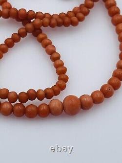 Antique Reddish Orange Coral Small Beaded Gold Filled Clasp Necklace 18 1/2