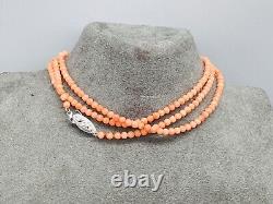 Antique Salmon Coloured Coral Necklace with Silver Clasp Length 78 cm