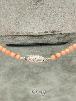 Antique Salmon Coloured Coral Necklace with Silver Clasp Length 78 cm