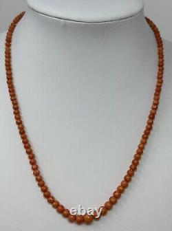 Antique Salmon Natural Graduated Coral Beaded Strand Necklace Goldfilled Clasp