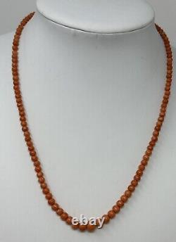 Antique Salmon Natural Graduated Coral Beaded Strand Necklace Goldfilled Clasp
