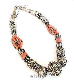 Antique Silver Bawsani filigree coral beads Necklace form Yemen tribal jewelry