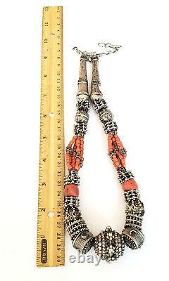 Antique Silver Bawsani filigree coral beads Necklace form Yemen tribal jewelry