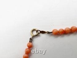Antique Solid 9ct Gold Angel Skin Coral Bead Necklace Fine Ladies Necklace