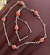 Antique Sterling Silver Necklace With Genuine Red Coral Beads Old 20