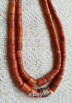 Antique UNDYED russet 100 % Natural sea depth Red CORAL beads necklace 58gr