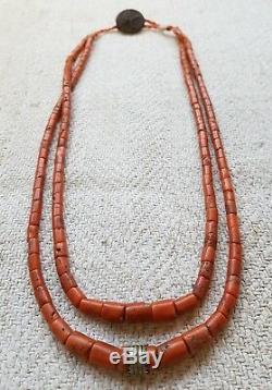 Antique UNDYED russet 100 % Natural sea depth Red CORAL beads necklace 58gr