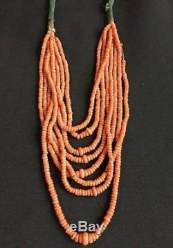 Antique Ukrainian Natural Salmon Red Coral Beads Strands Necklace 85.31gram