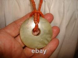 Antique Untreated Bead Salmon Natural Coral Huge Jade Pendant 25 L Necklace