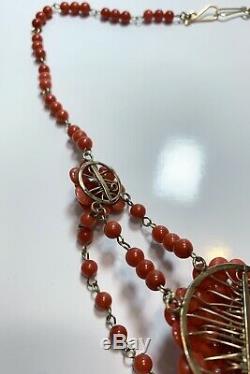 Antique Victorian 14k Gold Coral Bead Necklace