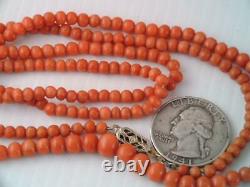 Antique Victorian 14k Gold Long Coral Bead Necklace 31 Inch
