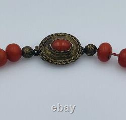Antique Victorian 14k Gold Salmon Orange Red Coral Graduated Bead Necklace 40.3g