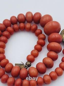 Antique Victorian 14k Gold Salmon Orange Red Coral Graduated Bead Necklace 40.3g