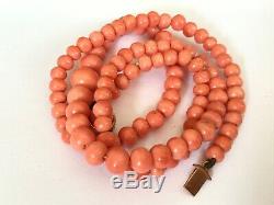 Antique Victorian 1890's real coral beads necklace 9 ct rose gold coral clasp